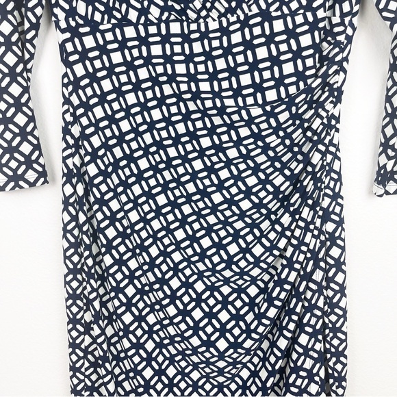 Lauren Ralph Lauren V-Neck Faux Wrap Dress Navy White Size 6 - Picture 11 of 15